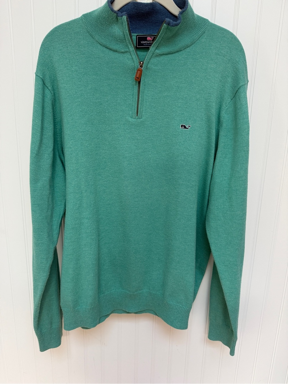 Vineyard Vines Men’s Saltwater Stripe Teal Quarter Zip Pullover size large EUC